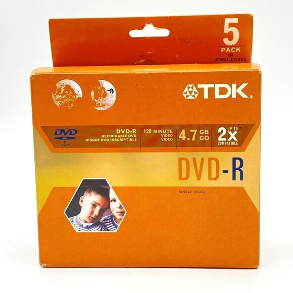 TDK 5 pack‎ DVD-R 4x compatible 4.7 GB New sealed jewel case blank media - Picture 1 of 10